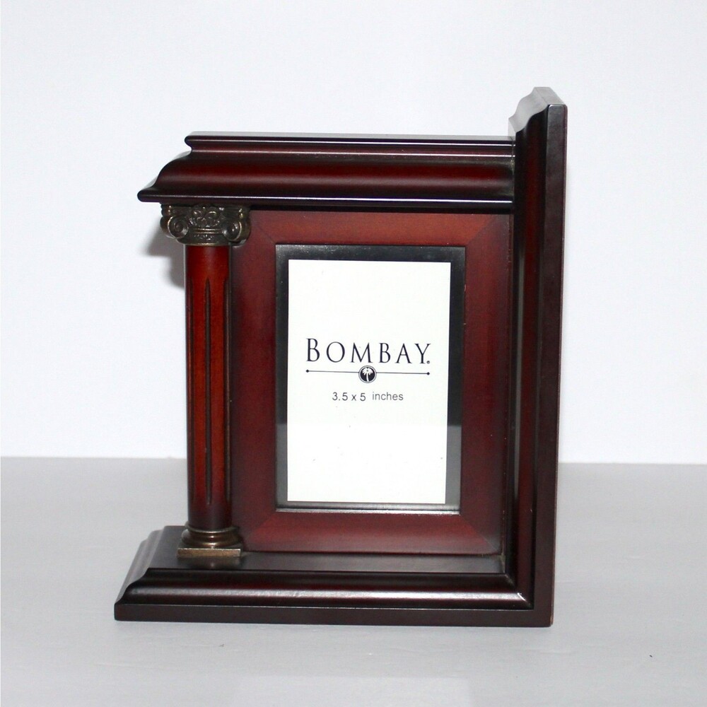 Bombay Frame Bookend Wood Column Photo 3.5" x 5" mahogany decor